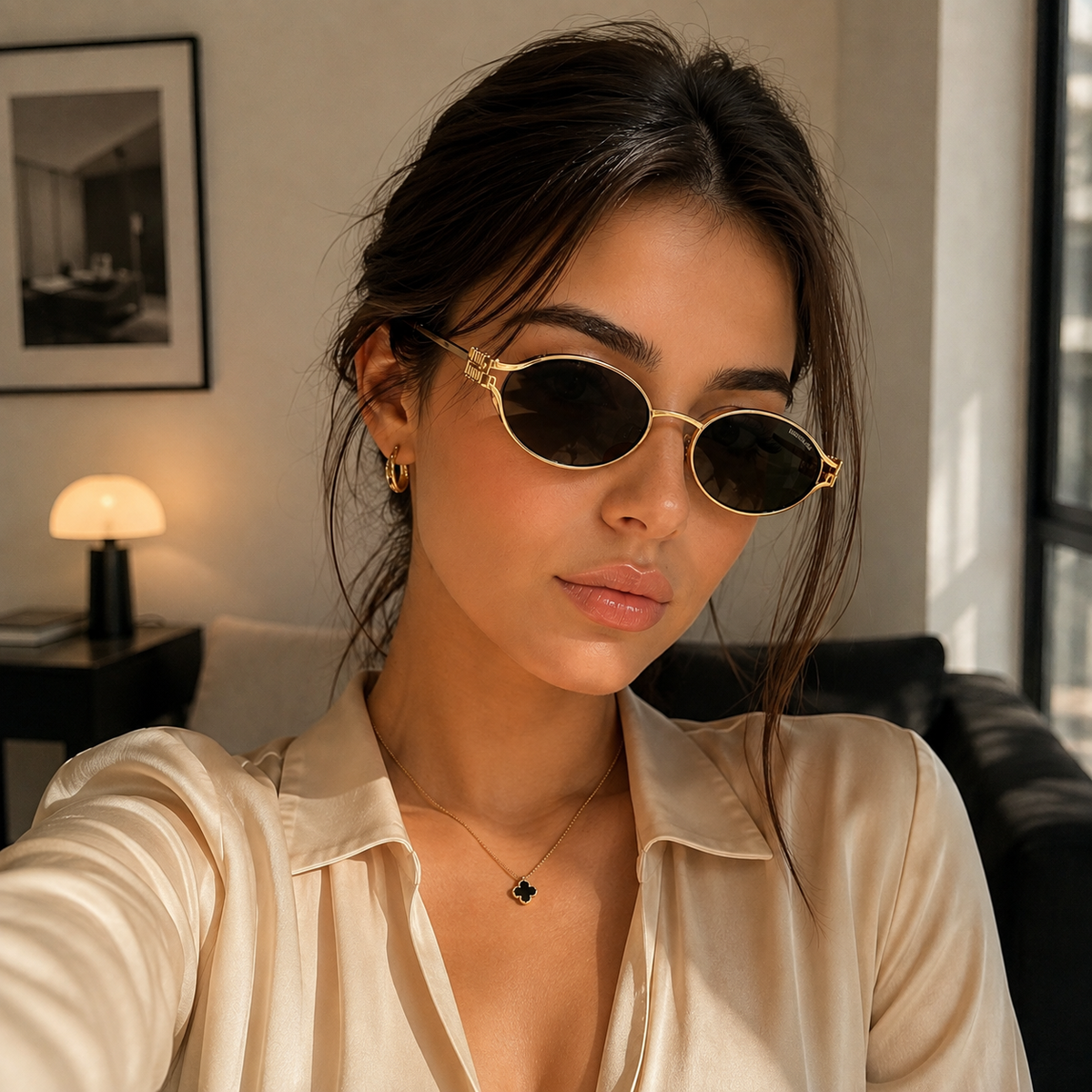 Lunettes de Soleil Ovales Dorées et Marron – Élégance Vintage