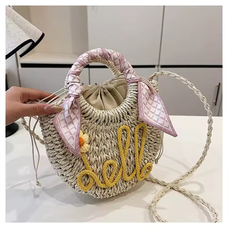 Sac Rond en Paille Tressée – Style Bohème Élégant