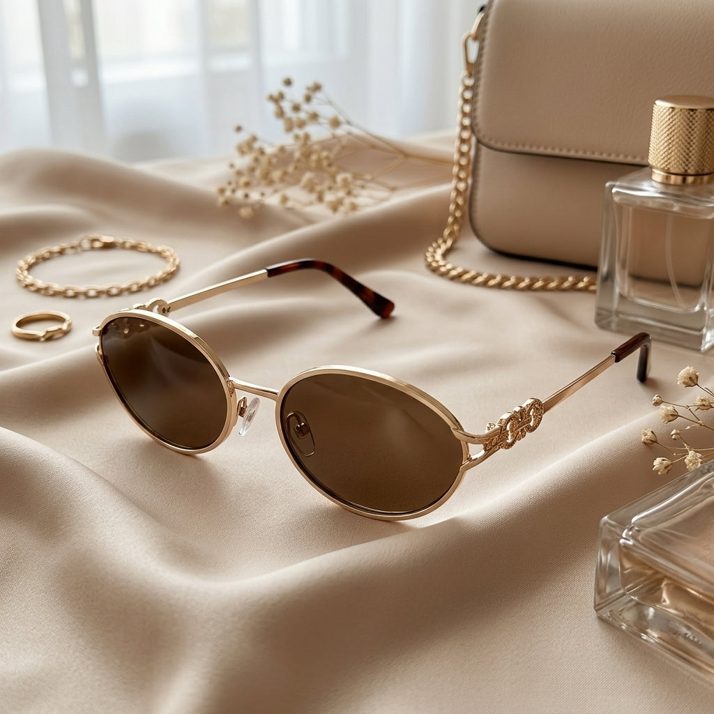 Lunettes de Soleil Ovales Miu Miu Dorées et Marron