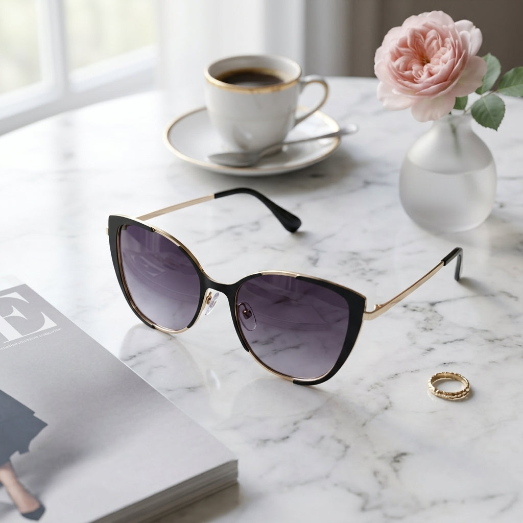 Lunettes de Soleil Guess GU7744 Œil-de-Chat Noires et Dorées