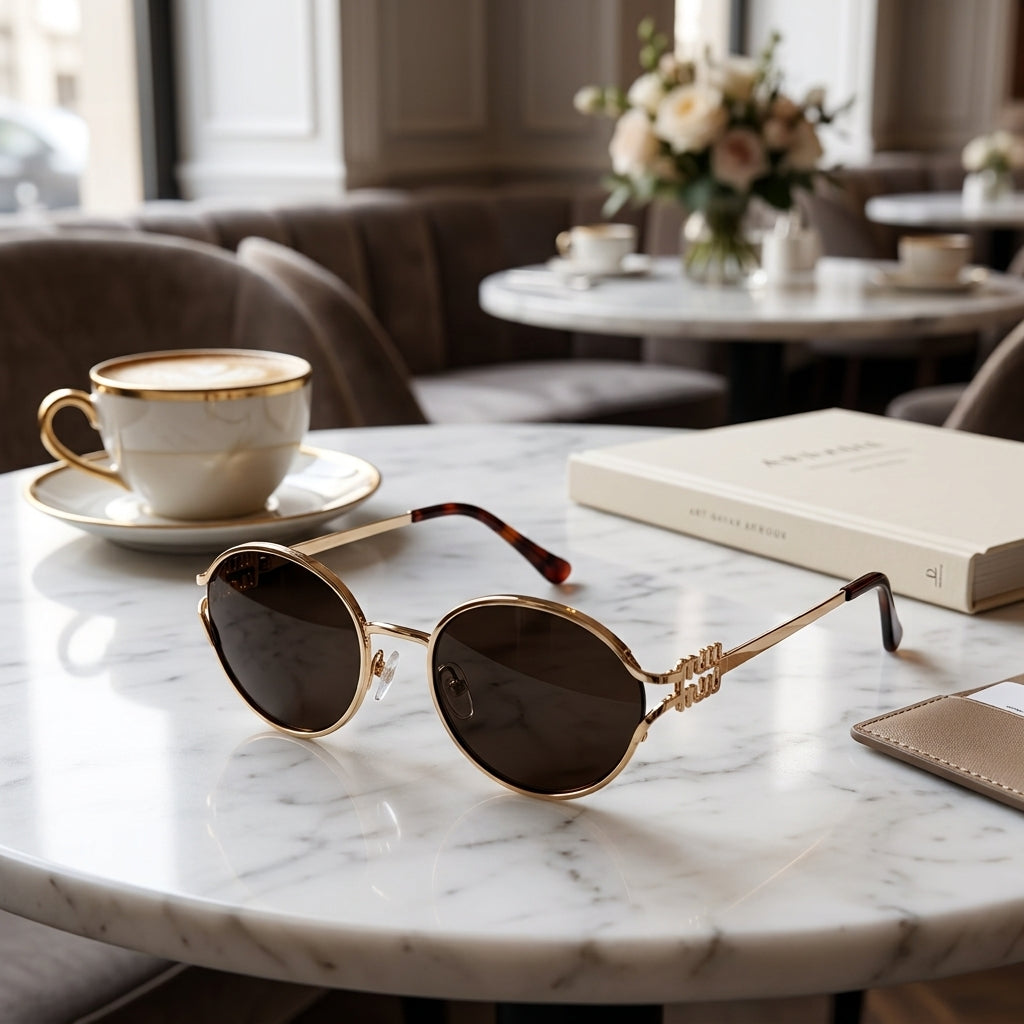 Lunettes de Soleil Ovales Miu Miu Dorées et Marron