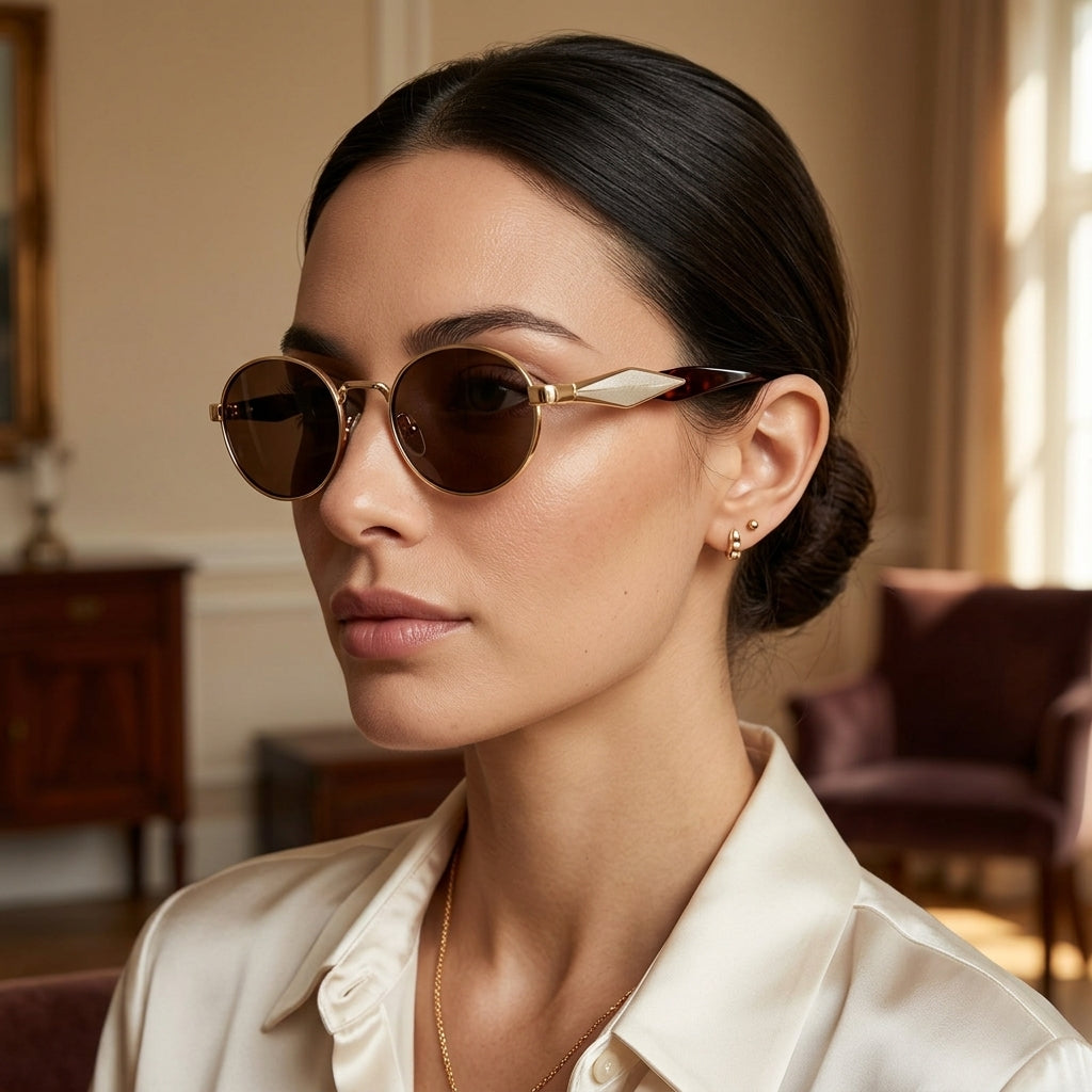 Lunettes de Soleil Ovales Dorées Effet Écaille – Raffinement Sophistiqué