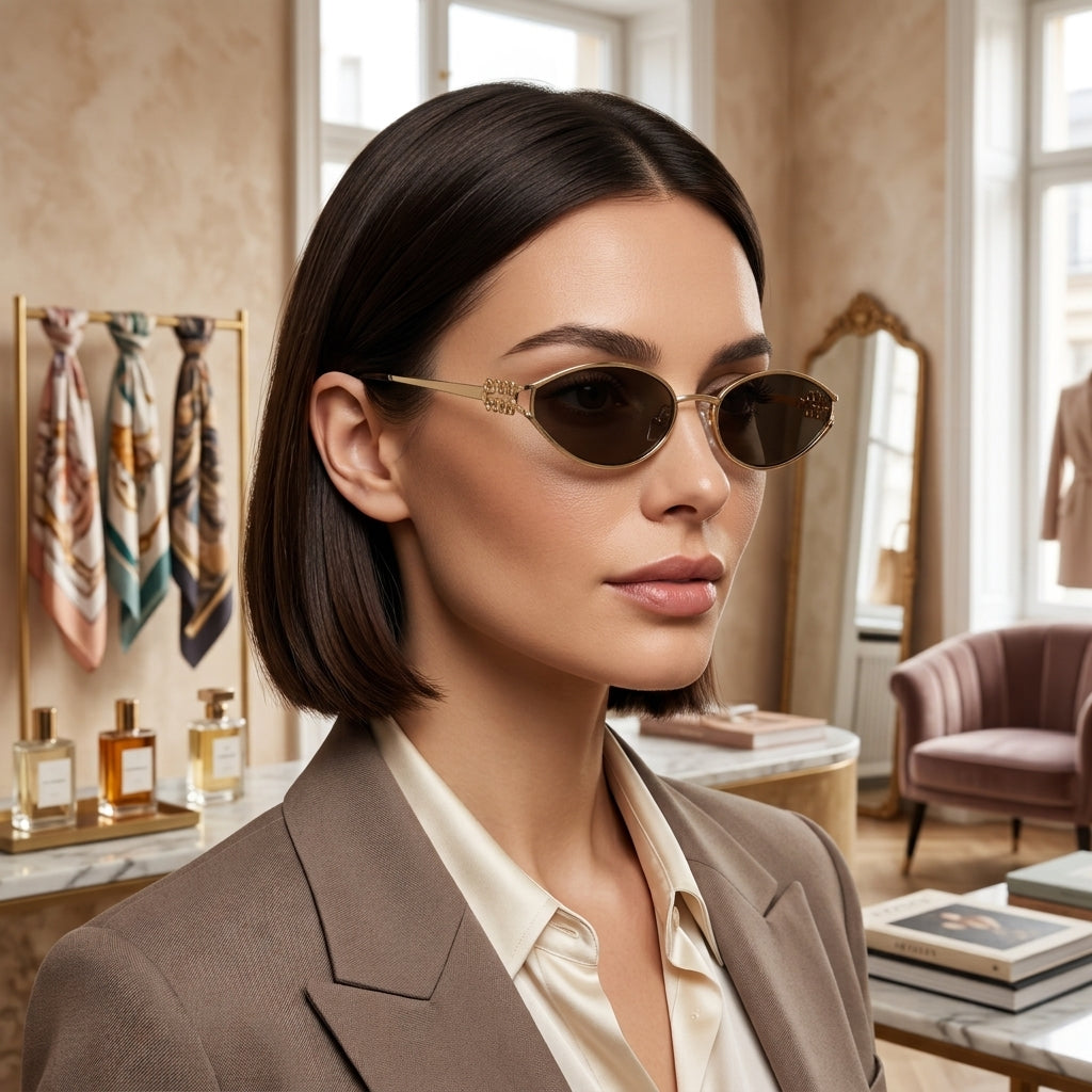 Lunettes de Soleil Ovales Miu Miu Dorées et Marron