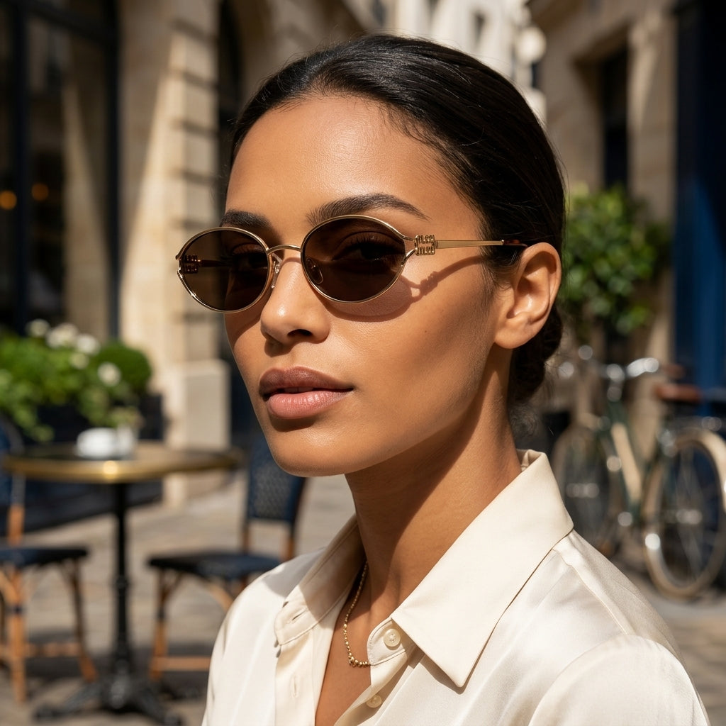 Lunettes de Soleil Ovales Miu Miu Dorées et Marron