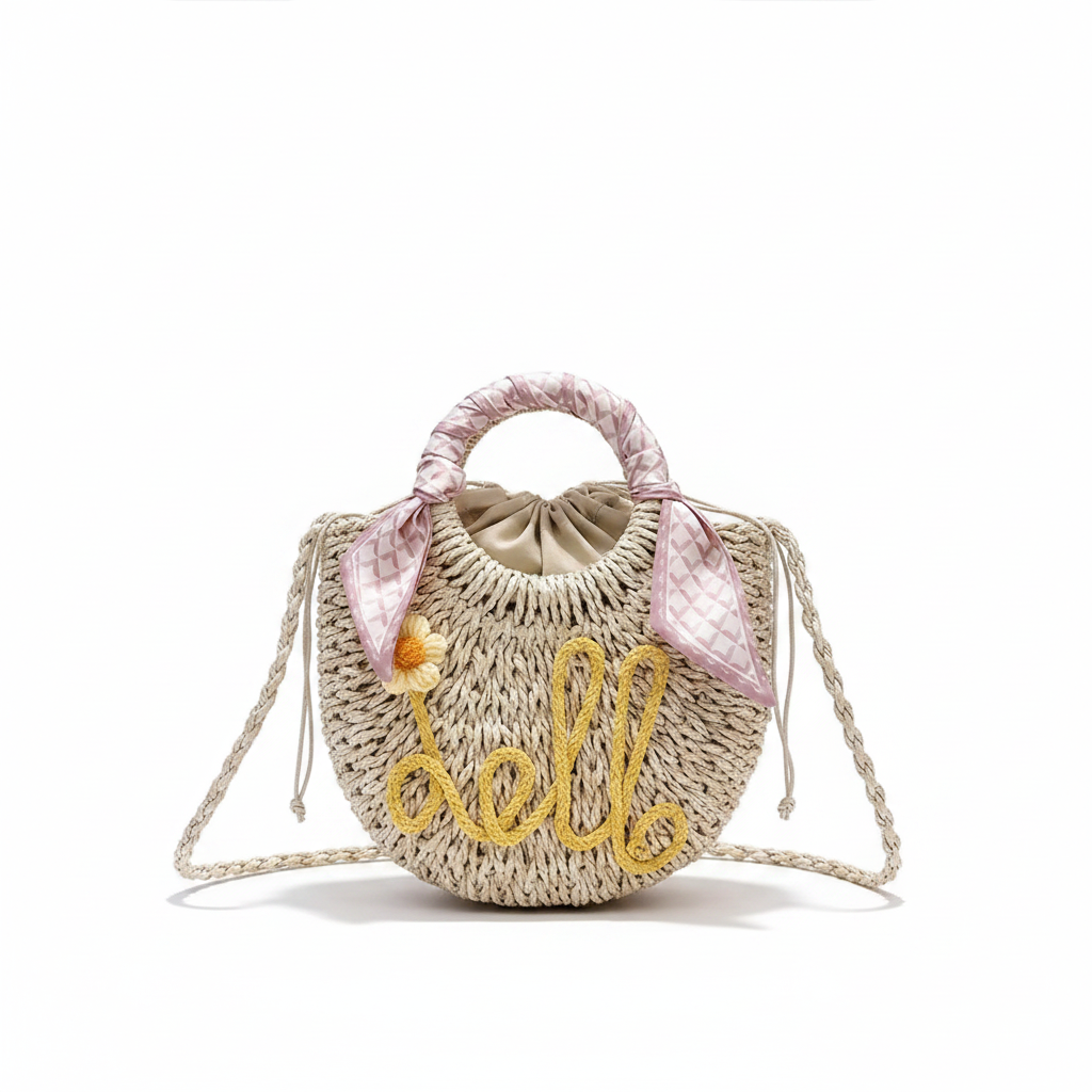 Sac Rond en Paille Tressée – Style Bohème Élégant