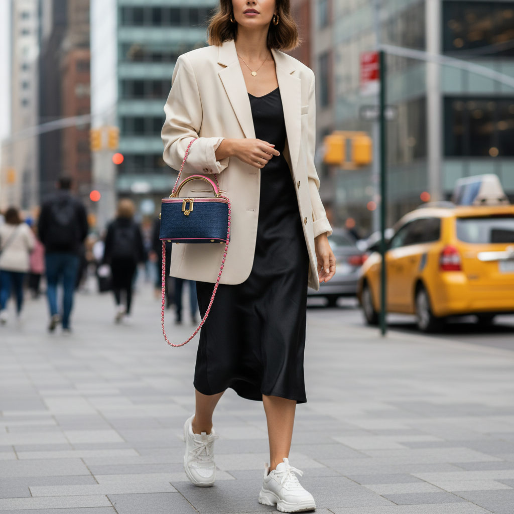 Sac Mini Luxe Denim – Anse Métal Doré & Chaîne Colorée
