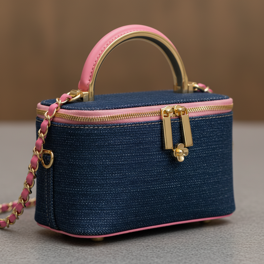 Sac Mini Luxe Denim – Anse Métal Doré & Chaîne Colorée