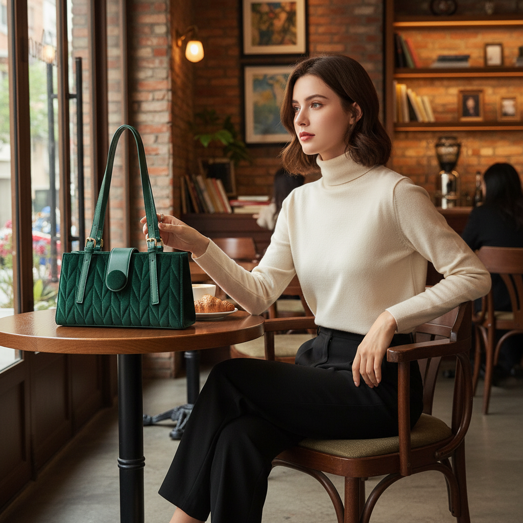 Sac à Main Vert Structuré – Élégance Moderne & Détails Dorés