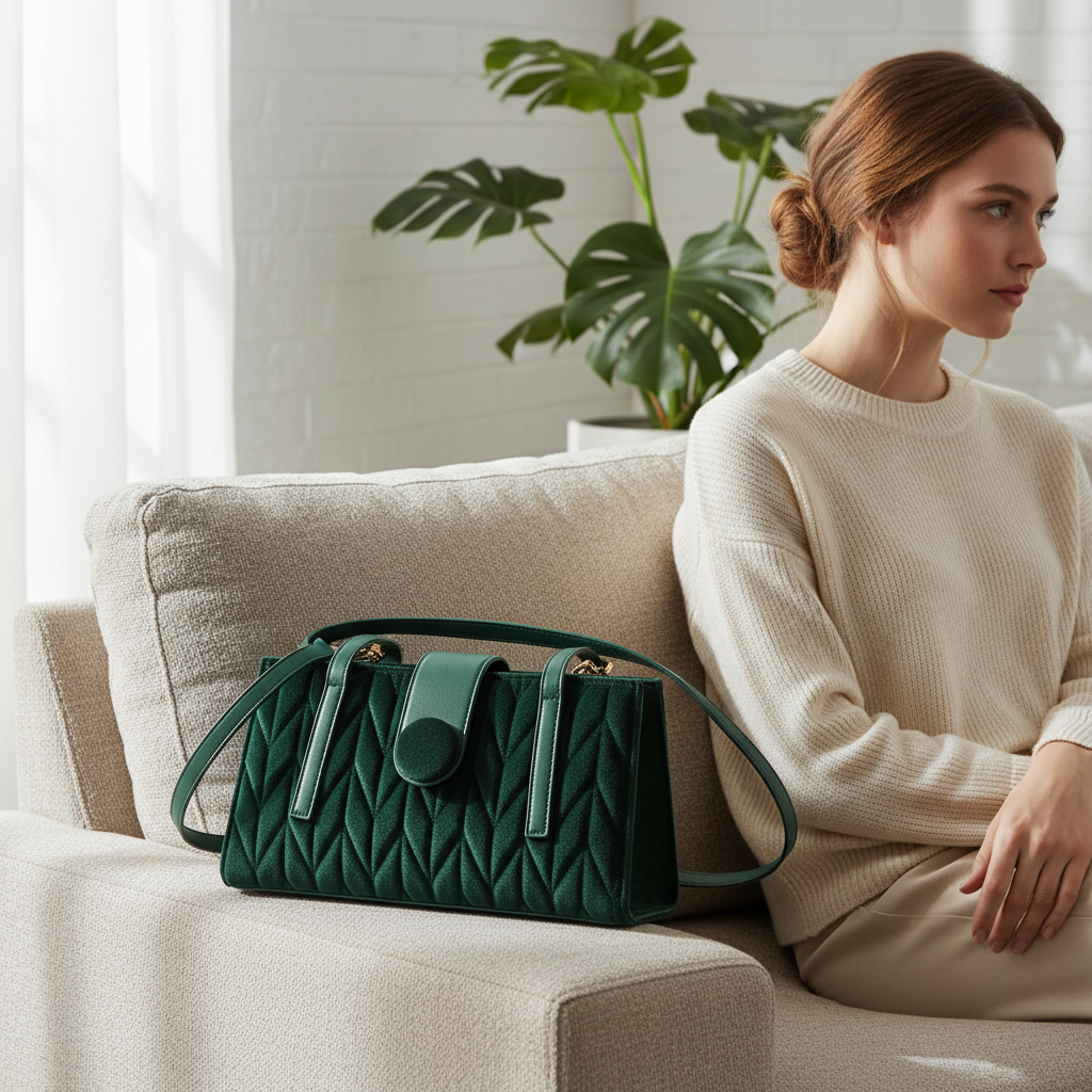 Sac à Main Vert Structuré – Élégance Moderne & Détails Dorés