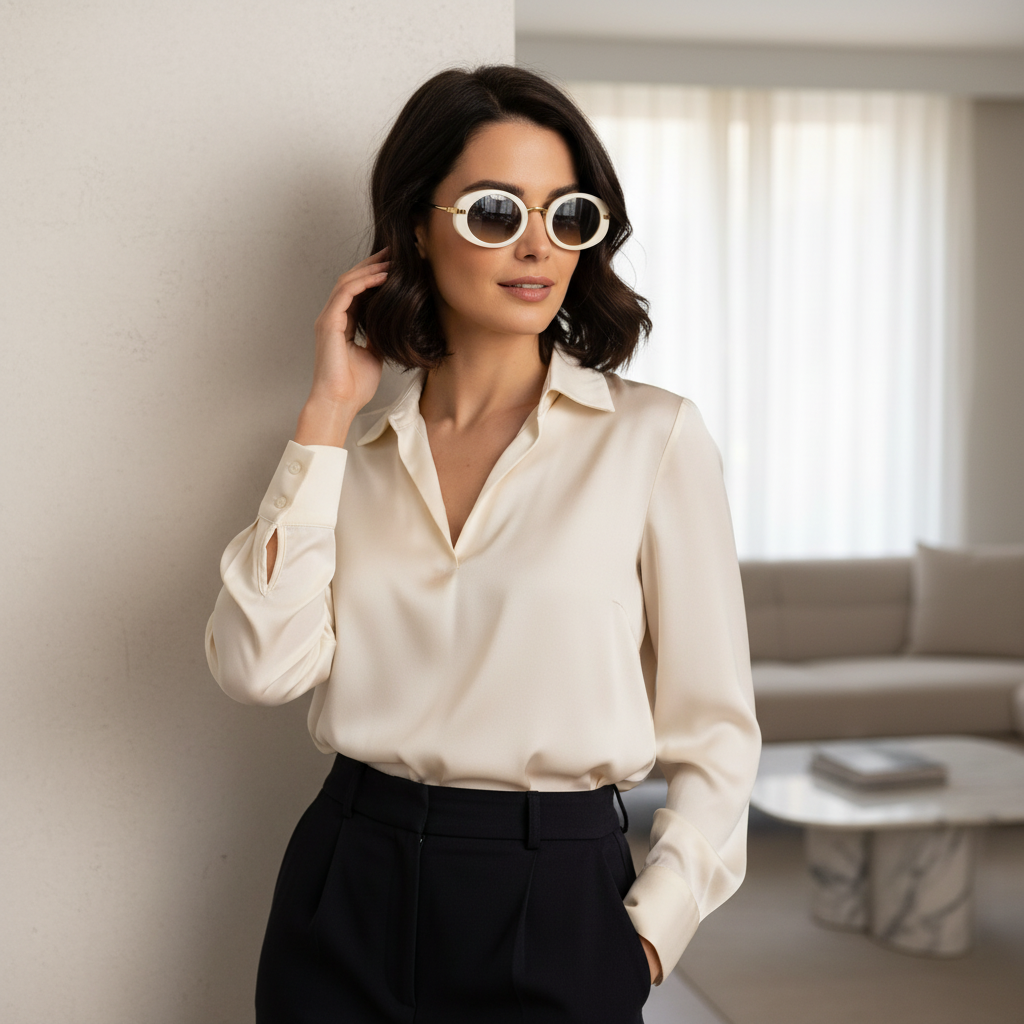 Lunettes de Soleil Rétro Ovales – Monture Blanche & Détails Dorés