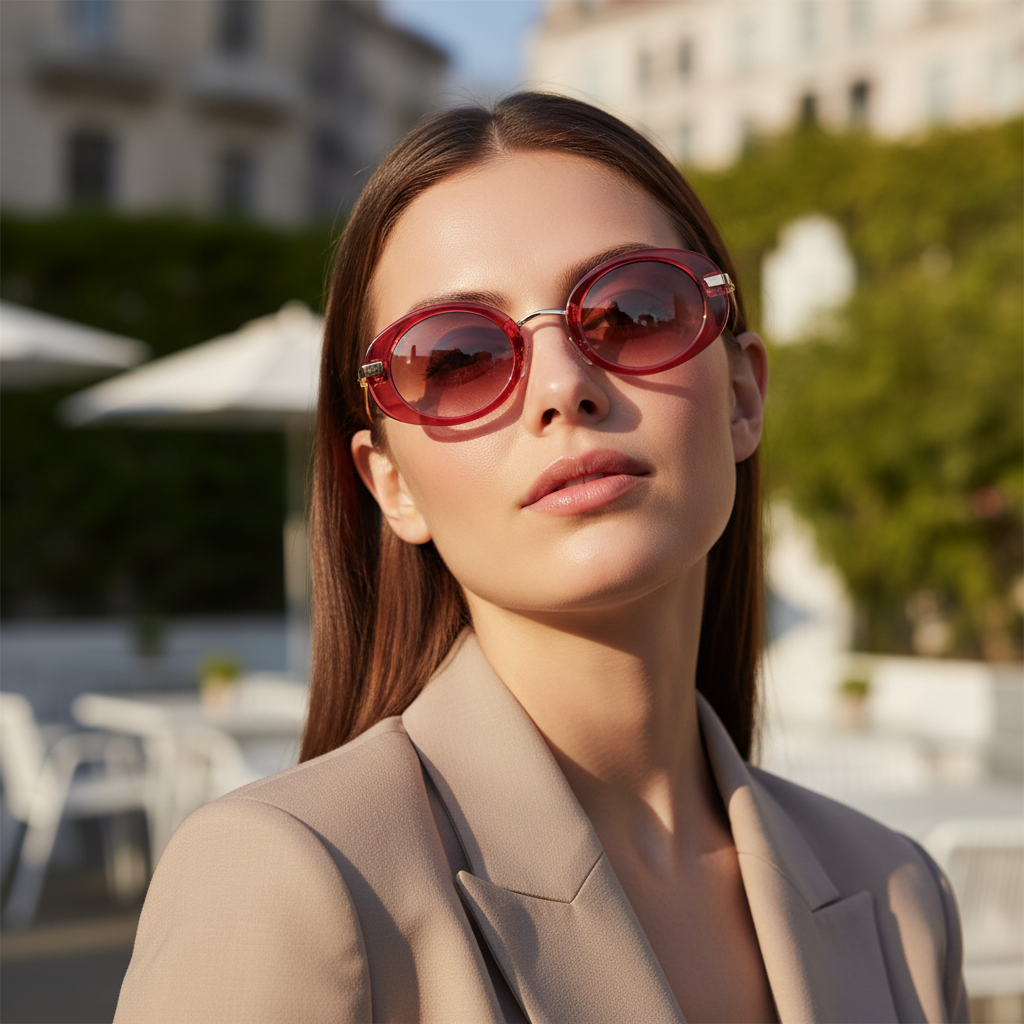 Lunettes de Soleil Ovales Rouges – Style Rétro & Tendance
