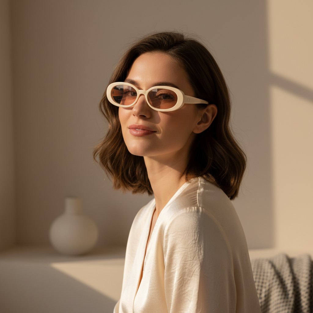 Lunettes de Soleil Ovales Beige Crème – Élégance Minimaliste