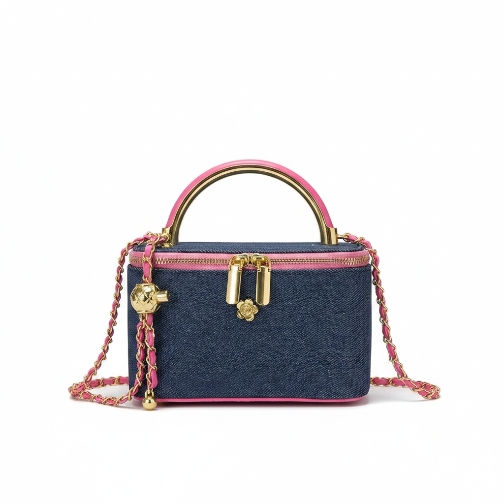 Sac Mini Luxe Denim – Anse Métal Doré & Chaîne Colorée