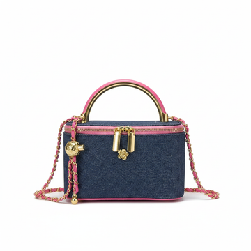 Sac Mini Luxe Denim – Anse Métal Doré & Chaîne Colorée